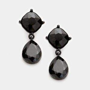 5/$25 Black Crystal Teardrop Evening Earrings